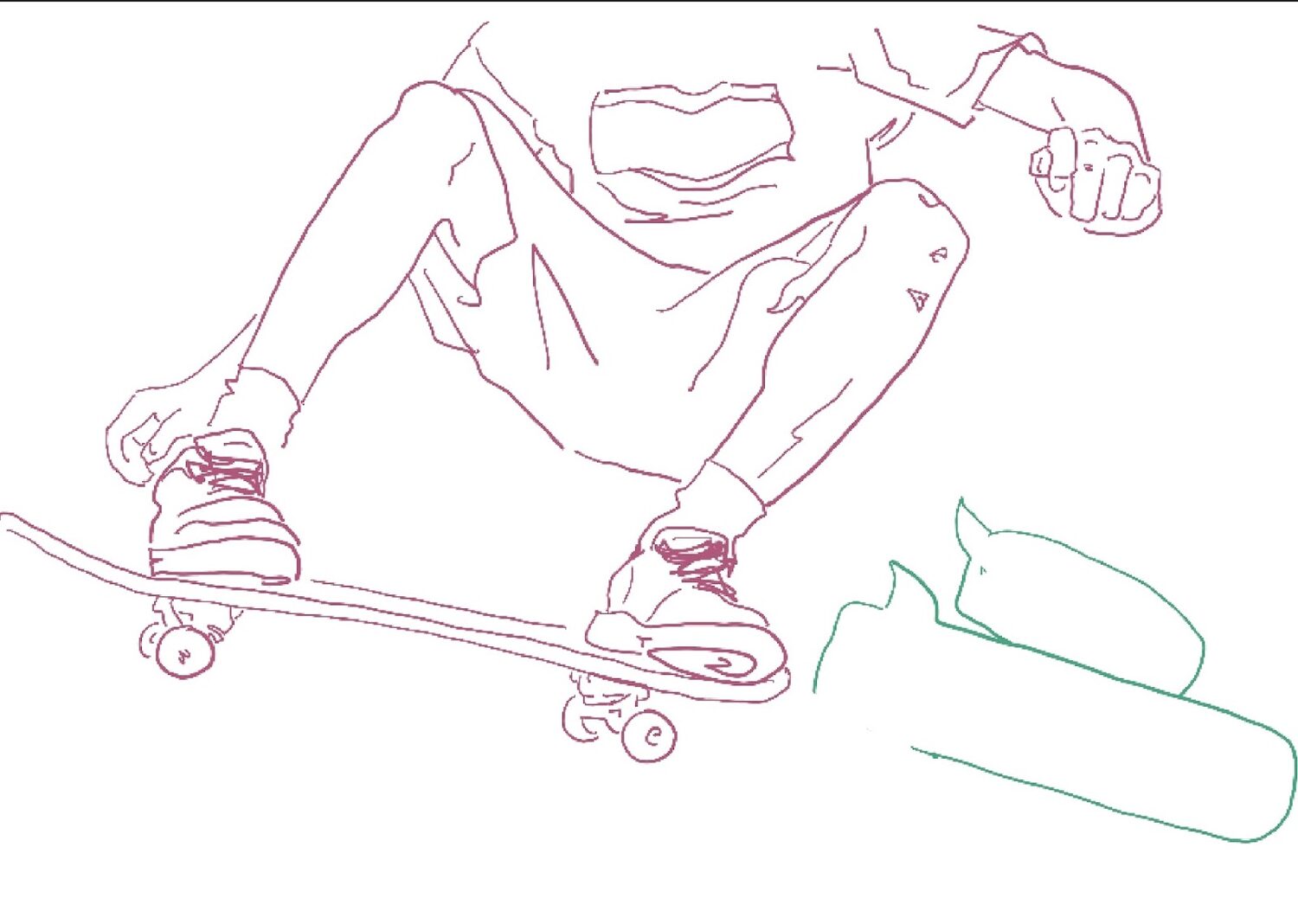 Clean line art of the skateboarder drawn in colored outlines